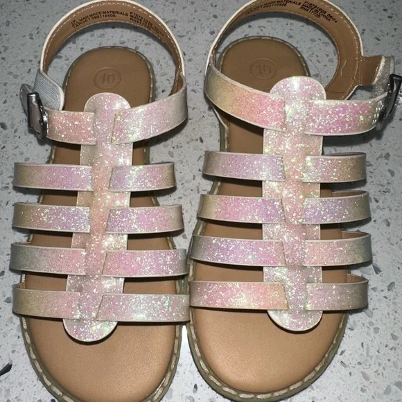 Cat & Jack Glitter Gladiator Sandals Size 10 Toddler Pink Iridescent Strappy - Picture 4 of 4